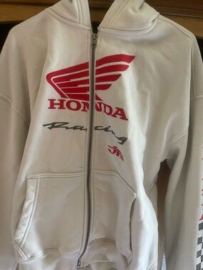Honda Racing cream Zip-Up Hoodie with Red Logo